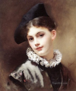  Gustav Canvas - A Coquettish Smile lady portrait Gustave Jean Jacquet